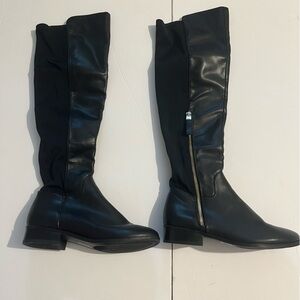 ALDO Black Faux Leather/Fabric Round Toe Side Zip Knee High Boots women’s